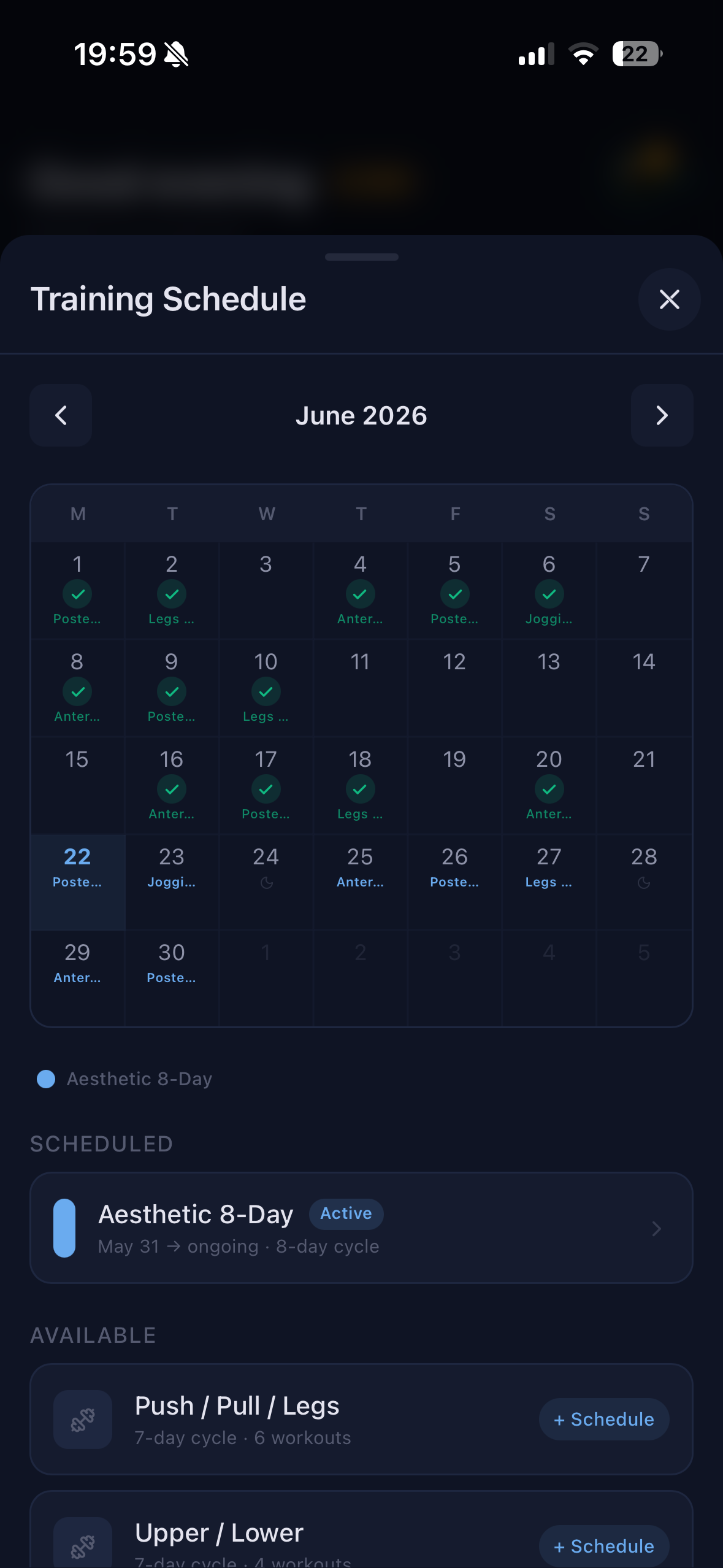 NorseLift schedule view in dark mode