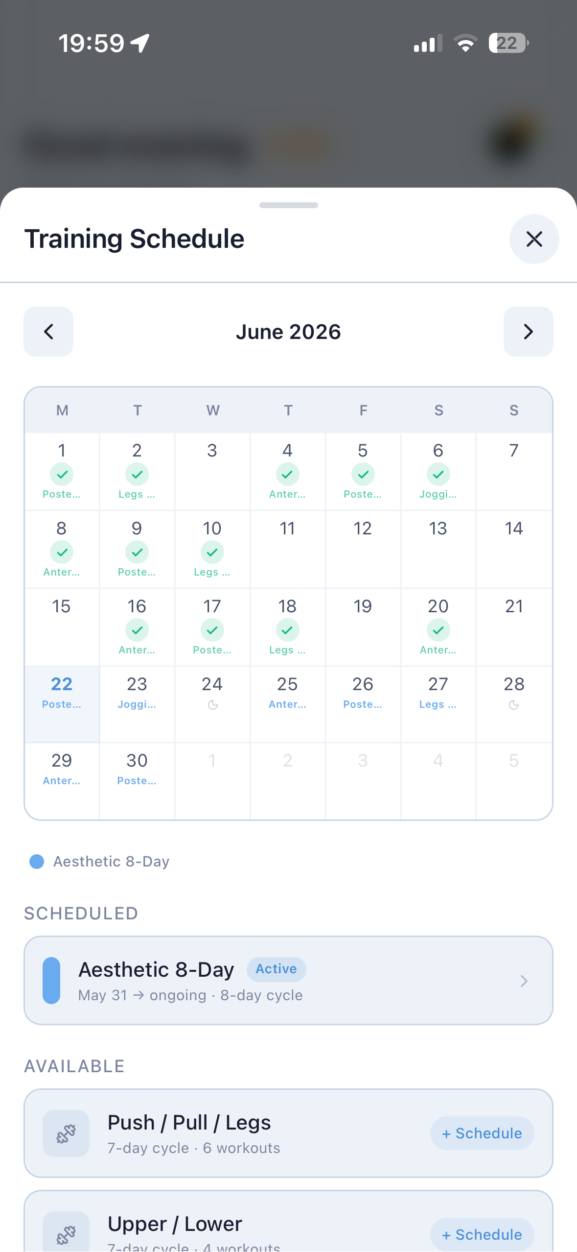 NorseLift schedule view in light mode