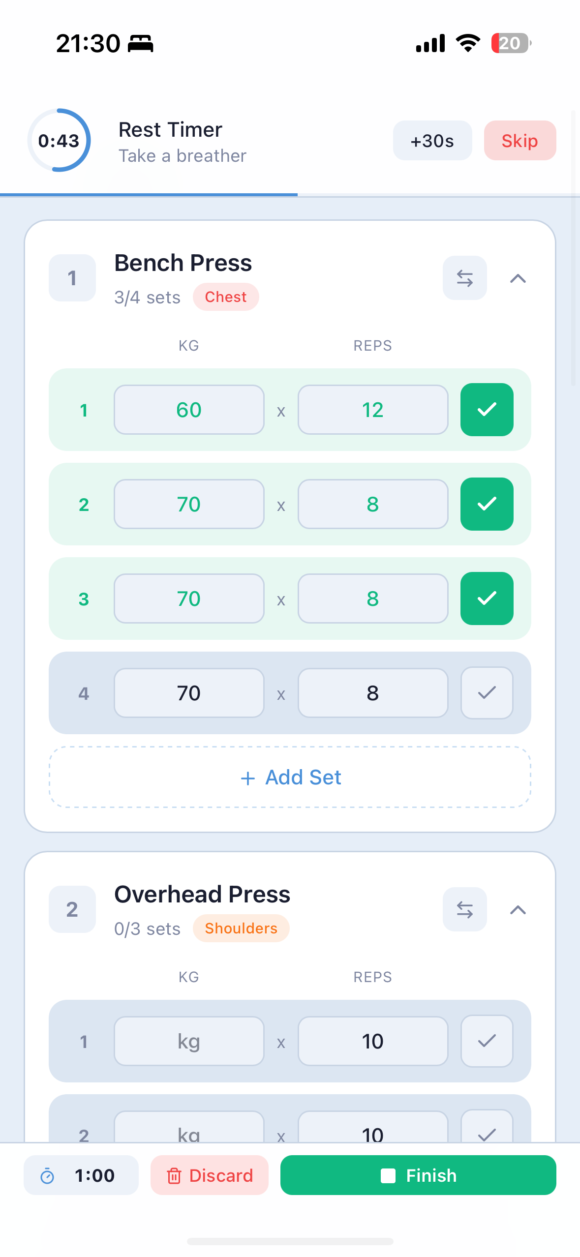 NorseLift active workout in light mode